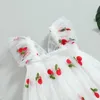 Meisjesjurken Baby Girl Princess Dress Trap Summer Fly Mouw Cherry Print Tule Dress Butterfly Dress R230816