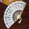 Decorative Figurines 1Pcs Embroidery Chinese Dance Hand Fan Party Wedding Prom Bamboo Folding Lace Fabric Retro Craft Gift Home Decoration