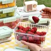 Opslagflessen fruitcontainers koelkast voedsel verwijderbare afvoerplaat en deksel stapelbare draagbare vriezerbox freshing