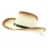 Boinas de pulverização marrom pulverização de papel palha chapéus de cowboy cinturão metal escorpião decorar jazz panamá sol visor bap praia sun fornhat para mulheres homens