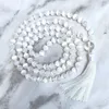 Chains WHITE SELENITE Crystal 108 Bead Knotted NecklaceMeditation Energy Yoga Jewelry Negativity Mala