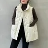 여성용 조끼 면화 조끼 코트 가을 가을 겨울 짧은 스탠드 칼라 민소매 재킷 암상 캐주얼 퀼트 양복 조끼 2023