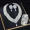 Necklace Earrings Set European And American Fashion Pearl Flower 3-piece Bracelet Bride Dress Pography Female Accessories