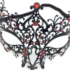 Frauen elegante Partymaske Leichtmetall Venezianer schwarzer Maskerade Maske Rot oder Blau oder weiße Strasssteine ​​Party Kostüm Ball Hochzeit Masken Maskenzz