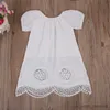 Flickans klänningar Nya sommarbarn Baby Girls White Dress Fashion Casual Princess Dress Outfits Kort ärm R230815