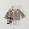 Kledingsets Fashion Striped Baby's Cap Autumn Born Baby Cothes Set 2023 Pyjama's Home Suit voor meisjesjongens