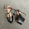 Sandals Women Chunky High Heel T Print Open Toe Rivet Summer Fish Mouth Thick Se Super Round-Headed