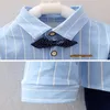 Clothing Sets Set Fashion Letter Embroidered Striped Shirt Jacket Jeans Bow Tie Accessories Baby 1 4 Age Boys Quality Child clothes 230814