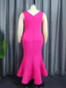 Plus size jurken fuchsia v nek zomerjurk voor vrouwen ruches trompet enkel lengte elegante mouwloze bodycon lady avond feestclub jurk