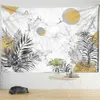 Tapestries Sun Moon Leaf Tapestry Wall Hanging Plant Simple Printing Background Cloth Decor R230815