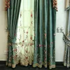 Rideaux de luxe en velours vert, pour salon et chambre à coucher, en tulle floral brodé haut de gamme, traitement de fenêtre transparent