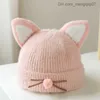 Czapki czapki ciepłe bezioletowe czapkę kawaii kreskówka kot szydełkowy szydełkowy odpowiedni dla młodych chłopców i dziewcząt urocza jesień moda zima pluszowy gęsty ciepły kapelusz z230815