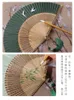 Decorative Figurines 7 Inch Folding Hand Silk Cloth Chinese Fans Wooden Bamboo Antiquity Calligraphy Painting Hanfu Accessory