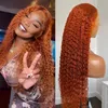 26 -calowy 220%Gęstość Długa miękka imbir pomarańczowy Kinky Curly Lace Front Peruka For Black Women Baby Wah