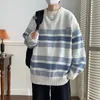 Camisolas masculinos blocos de cores masculinas listradas suéteres coreanos machos machos malha de malha de malha vintage y2k roupas de hip hop knitwear m-2xl 230814