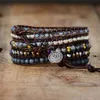 Charm Bracelets Native Inspired Designer Leather Bracelet Black Onyx Mix 5 Strands Woven Wrap Bangles Bohemian Jewelry Dropship 230814