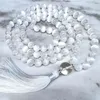 Chains WHITE SELENITE Crystal 108 Bead Knotted NecklaceMeditation Energy Yoga Jewelry Negativity Mala