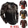 Men's T Shirts Vintage Tradition Ethnic Pattern Print O-Neck Long Sleeve Tops Spring Autumn Tee Male Clothing