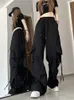 Pantalones de mujer Capris Zoki Cargo Pantra Mujeres Y2K Hip Hop Hop Loose Casual Casual Palabos Americano Big Pockets Lace Up Fashion Lady Pants 230814