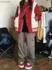 Deeptown Harajuku Corduroy Baseball Jacket Dames 90s Vintage gestreepte patchwork varsity Coats Loose Casual College Outerwear Kpop HKD230815