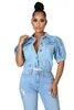 Damesjassen blauwe kleur sxxxl maten denim jas voor dames lente en herfst korte mouwen bubbel mouwen jas vrouwelijke kleding 230815