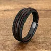 Charm Bracelets Black Red Multilayer HandWoven Leather Wrap Bracelets Vintage Style Charm Mens Bracelets Bangles Male Gift Wristband Jewelry 230814