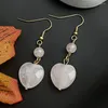 Dangle Earrings Cute Rose Quartz Heart Wedding Stainless Steel Jewelry Love Gift Natural Stone Women Statement Earring Wholesale