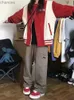 Deeptown Harajuku Corduroy Baseball Jacket Women 90s Vintage Striped Patchwork Varsity Coats Loose Casual College Outerwear Kpop HKD230815