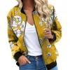 Jackets femininos Floral vintage Impresso para mulheres elegantes Zipper Bomber Bomber Office Autumn Office Use Slim Coat Retro Outwear