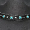 Wide Brim Hats Retro Women Men Wool Cowboy Western Cowgirl Bowler Hat Fedora Cap Turquoise Bead Vintage Leather Band 57cm/Adjust