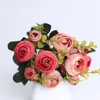 Flores decorativas de simulação retro de estilo europeu Flor de chá de seda 6 cabeça 4 casamentos de buquê de búlimo pequeno