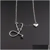 Pendant Necklaces Selling Medical Jewelry Alloy I Love You Heart Necklace Stethoscope For Nurse Doctor Gift Wholesale Drop Delivery P Dhwoy