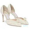 Designer - Wedding Dress Shoes Lady Sandals White Pearls Leather Luxury High Heels Women Walking