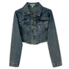 Vestes pour femmes Printemps Vintage Y2K Denim Veste Femmes Tempérament élégant Tout Match Couleur Unie À Manches Longues Haut Slim Chic Jupe 241