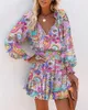 Basic Casual Dresses Women Paisley Print Ruffle Hem Shirred Waist Casual Dress Office Lady Outfits Short Robe 230815