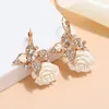 Stud Earrings Korean Retro Red Rose Pendant Women's Gold Color Butterfly Crystal Wedding Jewelry