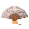 Estatuetas decorativas fã dobrável de mão chinesa bambu portátil ventilatore retro hanfu dança ventilador pano japonês impressão abanicos para