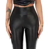 Women's Pants High Waist Stretch PU Leather Yoga Women Faux Latex Splicing Leggings Sexy Tummy Control Ruched Fitness Custom