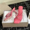 Hochwertige Love Crystal Stiletto-Absatz-Sandalen, Damen-Pantoletten, Slipper, Stiletto-Absätze, Designer-Kleider-Slipper, Büroschuhe, 7 cm, mit Box, Rosa, Weiß