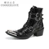 Boots Spring Man Metal Fangtou Belt High-Heeled Short Boots Western Cowboy Boots Cowhide Serpentine Printing Stage Show Party Boots 230814