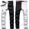 Herren Jeans Männliche amerikanische Stile Modesticken Slim Zweifarbige weiße schwarze Trend-Stretchhose Denimhose L8W4