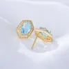 Stud Earrings Sky Blue Topaz Luxury 14K Gold Plated 925 Sterling Silver Jewelry Wholesale Modern Design