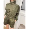 Women's Tracksuits 23 Spring/Summer Workwear Style Double Pocket Cardigan Elastic Waist Shorts Casual Versatile Set