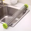 Égouttoir à vaisselle pour évier de cuisine 37 x 23 cm, support de séchage pliable antidérapant en acier inoxydable pour bol de fruits et légumes, 12 tuyaux Mxscb