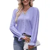 Frauenblusen eleganter Spitze hohl aus Frauen Bluse Mode modische Farbe V-Ausschnitt Langarm Temperament Büro Kausaler Arbeit Lady Dame