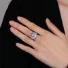 2023 Europäischer und amerikanischer hoher Kohlenstoff -Diamant -Eisblumen -Schnittring 925 Silber Seeblau Full Diamond Ring Frauen Senior's Senior