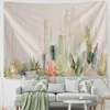Tapices Pintura de tinta Tapiz de cactus Colgante de pared Planta tropical Decoración simple para sala de estar