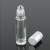 Bottiglie a rullo per oli essenziali in vetro trasparente Bottiglie ricaricabili per olio essenziale per profumo roll-on da 10 ml con rullo in acciaio inossidabile e argento Rcxr