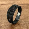 Charm Bracelets Black Red Multilayer HandWoven Leather Wrap Bracelets Vintage Style Charm Mens Bracelets Bangles Male Gift Wristband Jewelry 230814