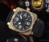 2023 Mens Br Model Sport Rubber Strap Quartz Bell Multifunction Watch Business Stainless Steel Man Ross Square Men Wristwatches